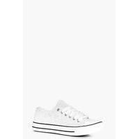 Lace Up Metallic Croc Trainer - white