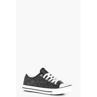 Lace Up Metallic Croc Trainer - black