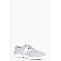 Lace Up Shimmer Trainer - silver