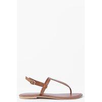 Lara Plain Toe Thong Leather Sandal - tan