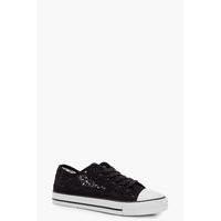 lace sequin detail canvas black