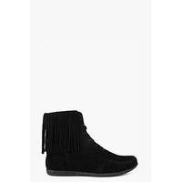 Layla Ankle Fringe Suede Festival Boot - black