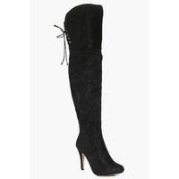 Lace Back Over The Knee Boot - black