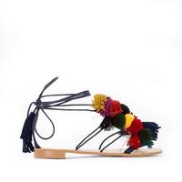 Lace-Up Tassel Trim Sandals