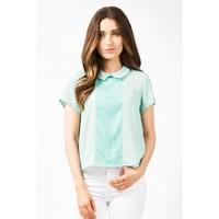 LACE INSERT COLLAR LOTUS TOP