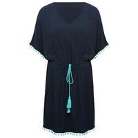 ladies pom pom kaftan cold shoulder beach poolside holiday cover up na ...