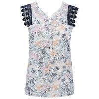 ladies petite sleeveless slim fit tie front lace panel multi colour fl ...