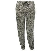 Ladies plus pull on paisley print tie front tapered leg full length trousers - Black
