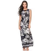 ladies petite sleeveless palm print navy pattern summer holiday maxi d ...