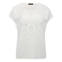 Ladies petite white lace print burnout pull on short sleeve casual t-shirt - Ivory