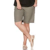 Ladies plus linen blend turn up hem button fasten summer shorts - Khaki