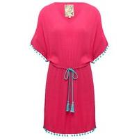 ladies pom pom kaftan cold shoulder beach poolside holiday cover up pi ...