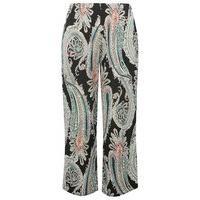 Ladies Plus size jersey elasticated waist statement paisley print trousers - Black