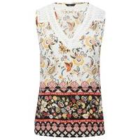 ladies petite sleeveless v neck crochet lace trim paisley print border ...