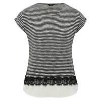 ladies petite short sleeve space dye stripe print chiffon hem lace det ...