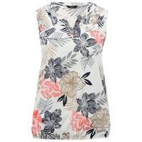 ladies petite sleeveless notch neck floral leaf print bubble hem top s ...