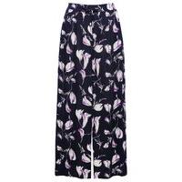 Ladies petite floral print pull on tie front centre spilt summer maxi skirt - Navy