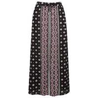 Ladies petite tile print pull on tie front centre spilt summer maxi skirt - Black