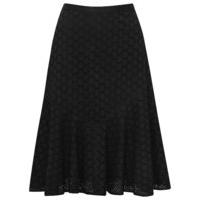 Ladies Petite size pure cotton plain high waist knee length a line textured schiffli skirt - Black