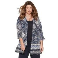 ladies plus half sleeve tile border print kimono cover up jacket navy