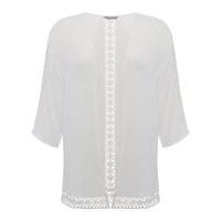 Ladies Plus size open edge to edge wide half sleeve crochet kimono cover up jacket - White