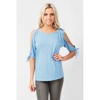LACE UP SLEEVE COLD SHOULDER TOP