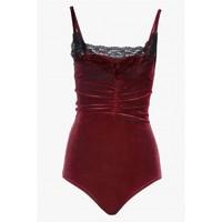 lace trim velvet bodysuit