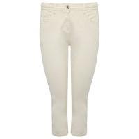 Ladies Petite cotton blend slim fit cropped capri length ecru coloured plait waistband jeans - Ecru
