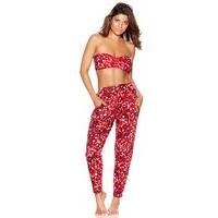 Ladies soft stretch jersey Full length leopard Animal print tapered beachwear cover up trousers - Red