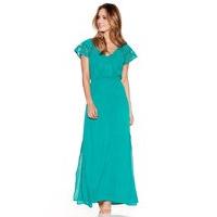 Ladies swimwear cotton blend floor length short sleeve crochet lace panel maxi beach dress cover up - Jade