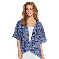 Ladies Short Sleeve Printed Kimono Style Open Front Loose Fitting Summer Casual Cover Up - Blue