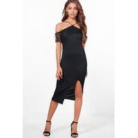Lace Off Shoulder Detail Midi Dress - black