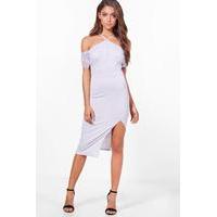 Lace Off Shoulder Detail Midi Dress - lilac