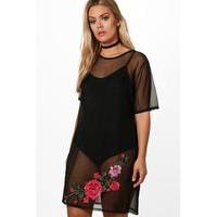 Laura Embroidered Mesh and Bodysuit Dress - black