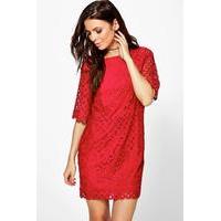 lace short sleeve shift dress red
