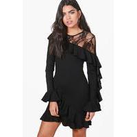 Lace and Frill Bodycon Dress - black