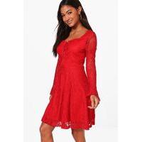 Lace Up Front Lace Dress - red