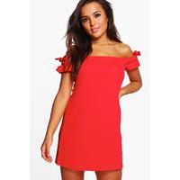 Lacey Off The Shoulder Tie Sleeve Shift Dress - red