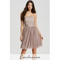 Lace Overlay Bandeau Prom Dress