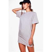 Lana Split Side Oversized T-shirt Dress - grey marl