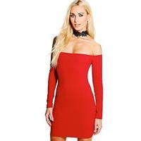 lace off shoulder bodycon dress ruby