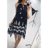 laurielle navy drape printed summer dress