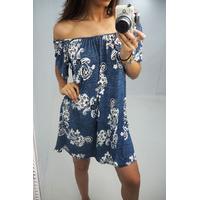 Layton bardot slinky floral denim dress