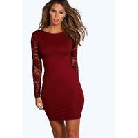 Lace Sleeve Bodycon Dress - berry