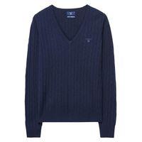 Lambswool Cable V-neck Jumper - Evening Blue
