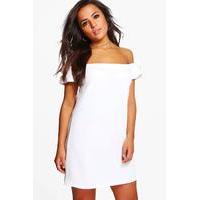 Lacey Off The Shoulder Tie Sleeve Shift Dress - white