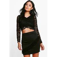 lace ruffle front mini skirt black