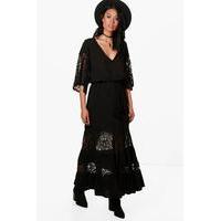 lace panelled maxi dress black