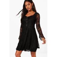 lace up front lace dress black