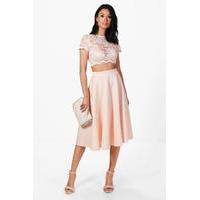 Lace Crop & Full Midi Skirt Co-Ord Set - apricot